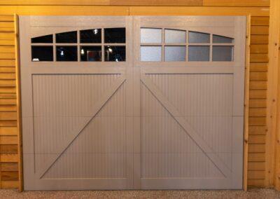 white barn style garage door